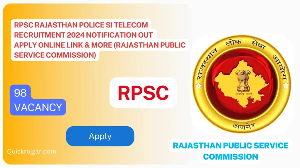 RPSC Rajasthan Police SI Telecom Recruitment